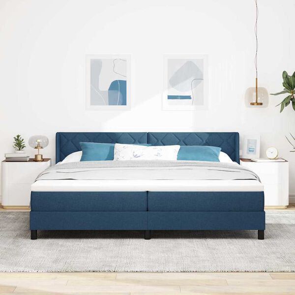 vidaXL Cama tipo Box Spring con colch&oacute;n Azul 200 x 200 cm Poli&eacute;ster