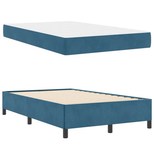 vidaXL Estructura de cama con colch&oacute;n Azul Oscuro 120 x 190 cm tela