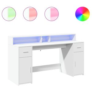vidaXL Escritorio con luz LED madera ingenier&iacute;a blanco 160x55x91 cm