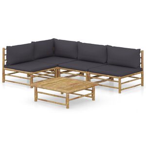vidaXL Set de muebles de jard&iacute;n 5 piezas bamb&uacute; con cojines gris oscuro