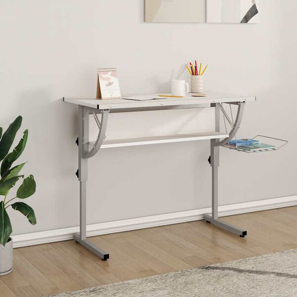 vidaXL Mesa de dibujo madera y acero blanco y gris 110x53x(58-87) cm
