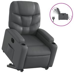 vidaXL Sill&oacute;n reclinable elevable el&eacute;ctrico de cuero sint&eacute;tico gris