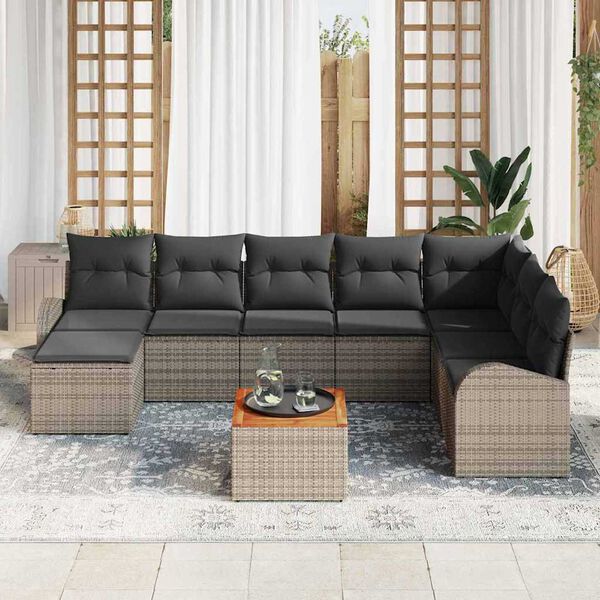 vidaXL Conjunto de sof&aacute; de jard&iacute;n 9 pcs Gris