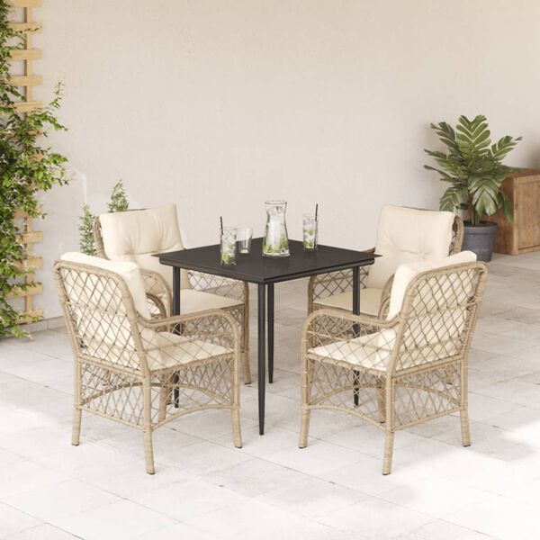 vidaXL Set comedor de jard&iacute;n 5 pzas con cojines rat&aacute;n sint&eacute;tico beige