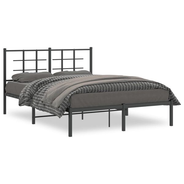 vidaXL Estructura cama sin colch&oacute;n con cabecero metal negro 140x190 cm