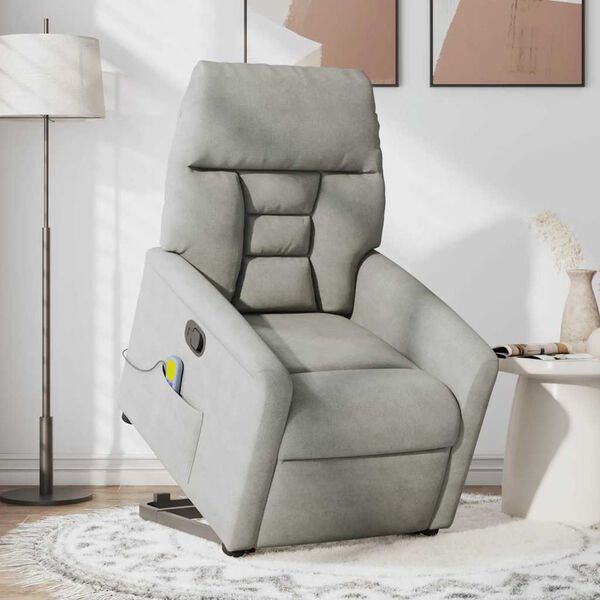 vidaXL Sill&oacute;n reclinable de masaje elevable tela microfibra gris claro