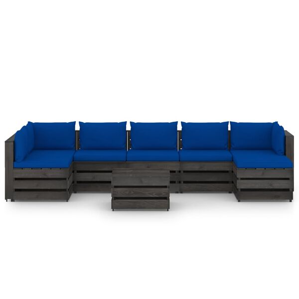 vidaXL Muebles de jard&iacute;n 8 piezas con cojines madera impregnada gris