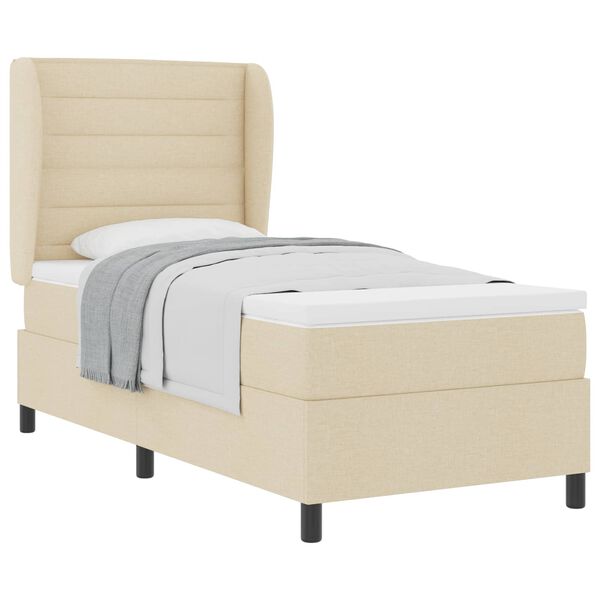 vidaXL Cama tipo Box Spring con colch&oacute;n Crema 90 x 200 cm tela