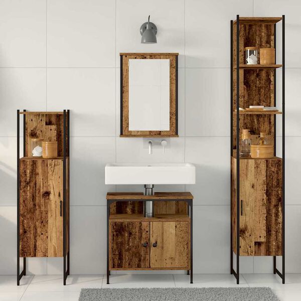 vidaXL Juego de muebles de ba&ntilde;o con estante 4 pcs Madera vieja