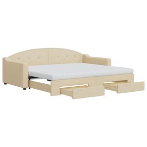 vidaXL Sof&aacute; cama nido con cajones tela color crema 90x200 cm