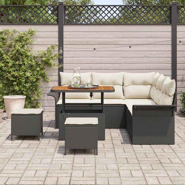 vidaXL Conjunto de sof&aacute; de jard&iacute;n con coj&iacute;n 8 pcs Negro y crema