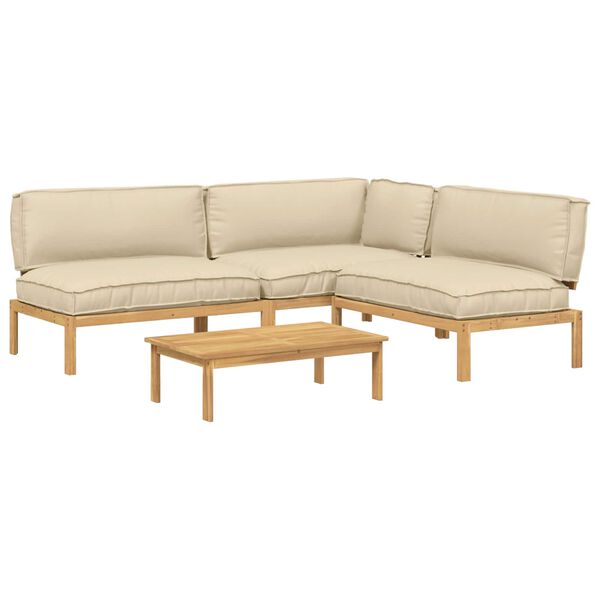 vidaXL Juego de Sof&aacute; con coj&iacute;n 4 pcs Beige Madera de Acacia S&oacute;lida