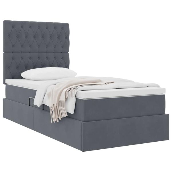 vidaXL Cama con almacenamiento y colch&oacute;n Gris oscuro 90 x 190 cm