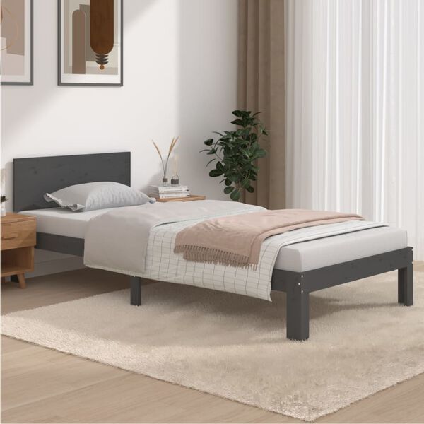 vidaXL Estructura de cama sin colch&oacute;n madera de pino gris 90x200 cm