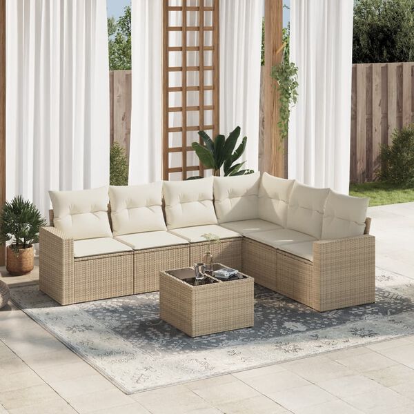 vidaXL Set sof&aacute;s de jard&iacute;n 7 piezas y cojines rat&aacute;n sint&eacute;tico beige