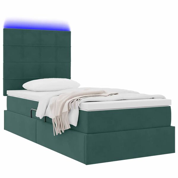 vidaXL Cama con almacenamiento y LED con LED Verde oscuro 90 x 200 cm