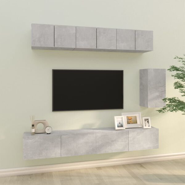 vidaXL Set de muebles de TV 6 pzas madera contrachapada gris hormig&oacute;n