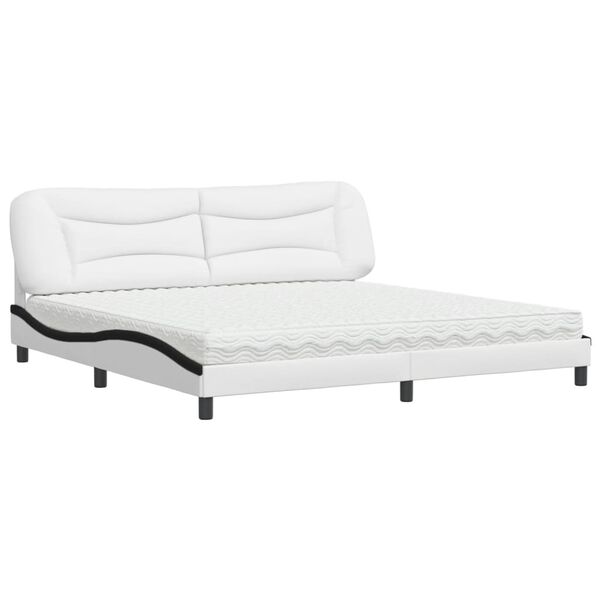 vidaXL Cama con colch&oacute;n Hvar cuero sint&eacute;tico blanco y negro 200x200 cm