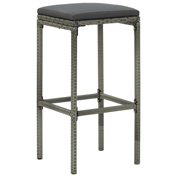 vidaXL Set muebles bar jard&iacute;n 5 piezas y cojines rat&aacute;n sint&eacute;tico gris