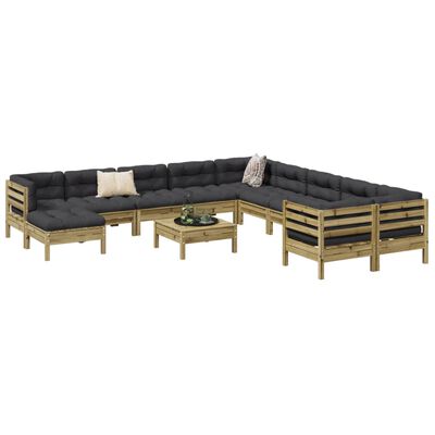 vidaXL Set de sofás jardín 12 pzas con cojines madera pino impregnada