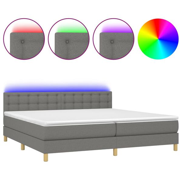 vidaXL Cama box spring con colch&oacute;n y LED tela gris oscuro 200x200 cm