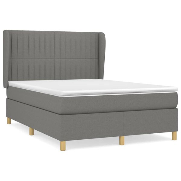 vidaXL Cama box spring con colch&oacute;n tela gris oscuro 140x200 cm