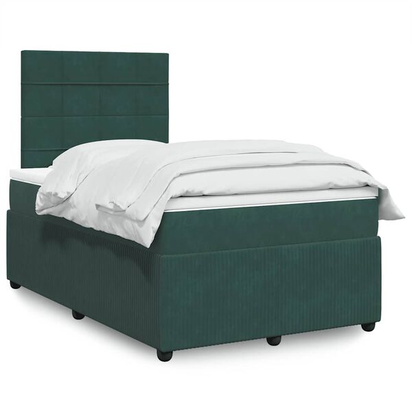 vidaXL Cama box spring con colch&oacute;n terciopelo verde oscuro 120x200 cm