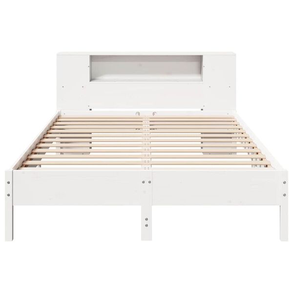 vidaXL Cama con estanter&iacute;a sin colch&oacute;n madera maciza blanca 135x190 cm