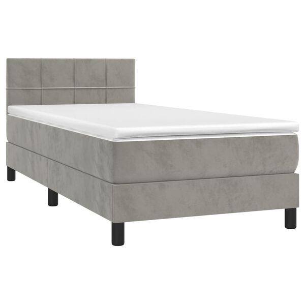 vidaXL Cama box spring colch&oacute;n y LED terciopelo gris claro 90x190 cm
