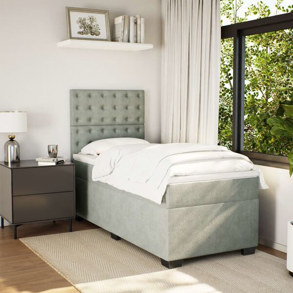 vidaXL Cama box spring con colch&oacute;n terciopelo gris claro 90x190 cm