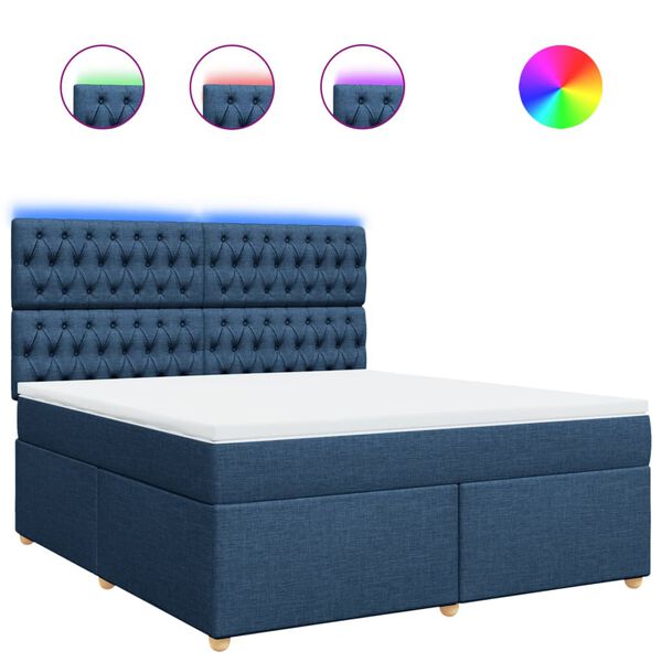 vidaXL Cama box spring con colch&oacute;n tela azul 180x200 cm