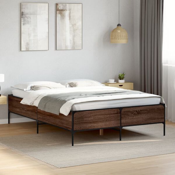 vidaXL Estructura cama madera ingenier&iacute;a metal marr&oacute;n roble 160x200 cm