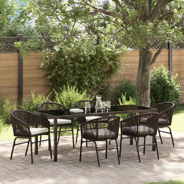 vidaXL Conjunto de Comedor de Jard&iacute;n 7 pcs Marr&oacute;n