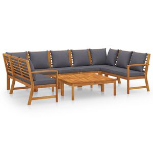 vidaXL Muebles de jard&iacute;n 9 pzas cojines crema madera maciza de acacia