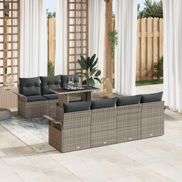 vidaXL Conjunto de sof&aacute; de jard&iacute;n 8 pcs Gris Rattan de Poli&eacute;ster