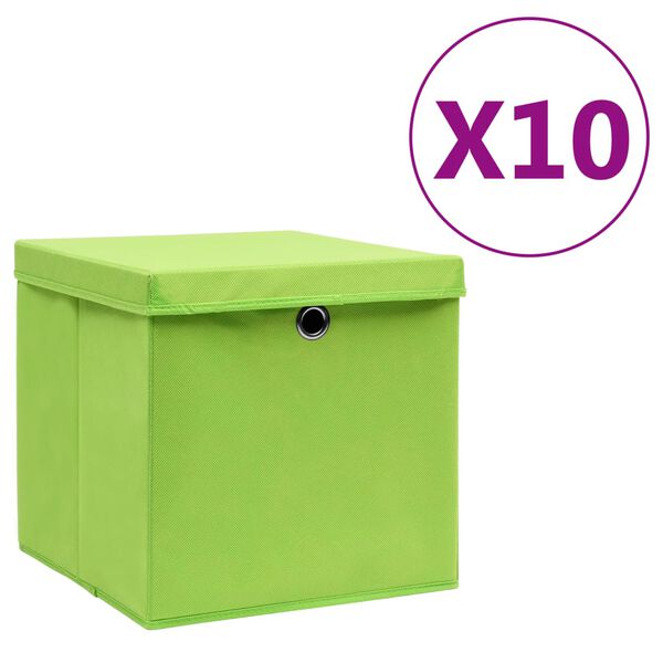 vidaXL Cajas de almacenaje con tapas 10 uds verde 28x28x28 cm