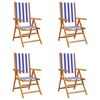 vidaXL Sillas plegables reclinables, 4 unidades, tela azul y blanca y madera maciza.