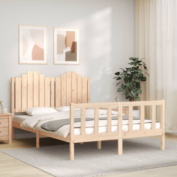 vidaXL Estructura de cama de matrimonio con cabecero madera maciza