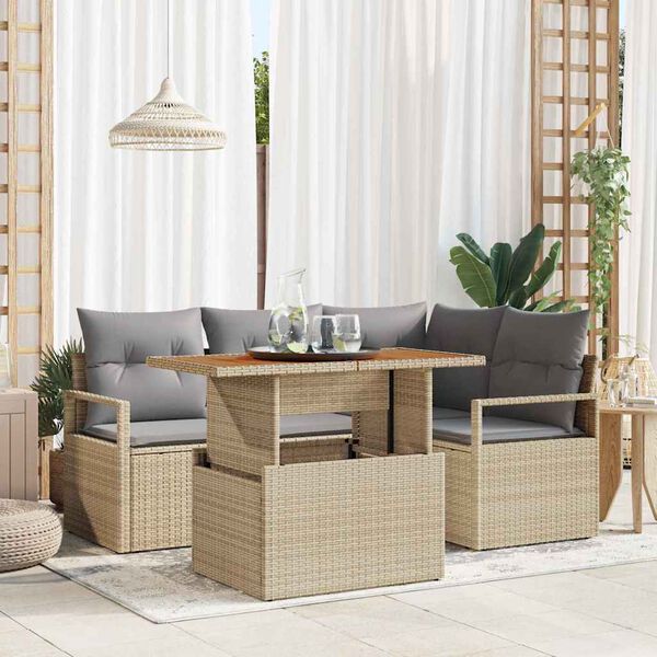 vidaXL Conjunto de Comedor de Jard&iacute;n con coj&iacute;n 5 pcs Beige y gris
