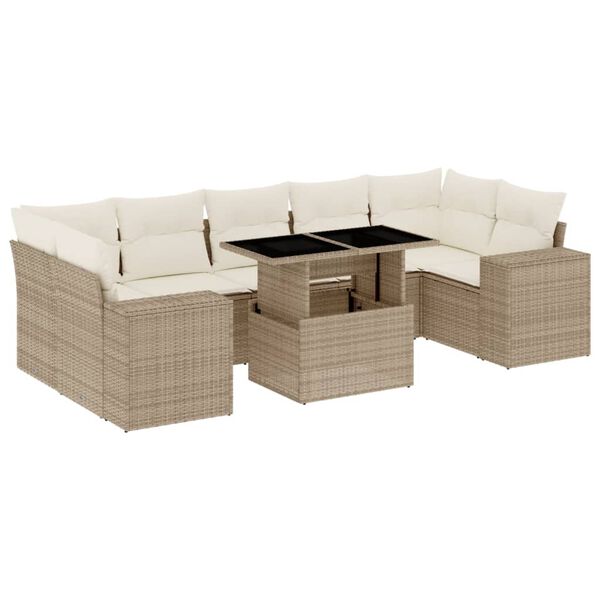 vidaXL Set de sof&aacute;s de jard&iacute;n y cojines 8 piezas rat&aacute;n sint&eacute;tico beige