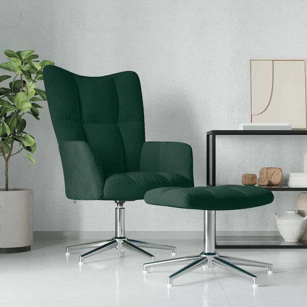 vidaXL Sillón de relax con taburete terciopelo verde oscuro