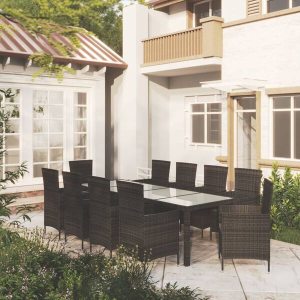 vidaXL Set comedor de jard&iacute;n 11 piezas y cojines rat&aacute;n sint&eacute;tico negro