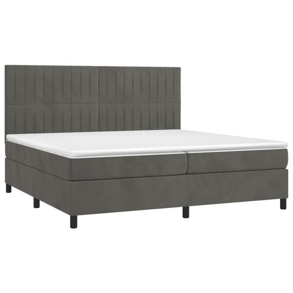 vidaXL Cama box spring colch&oacute;n y LED terciopelo gris oscuro 200x200 cm