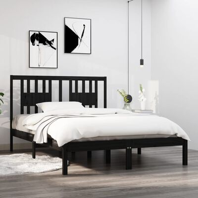 vidaXL Estructura de cama madera maciza de pino negro 140x190 cm