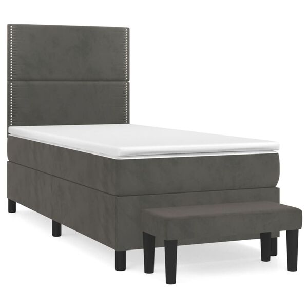 vidaXL Cama box spring con colch&oacute;n terciopelo gris oscuro 80x200 cm