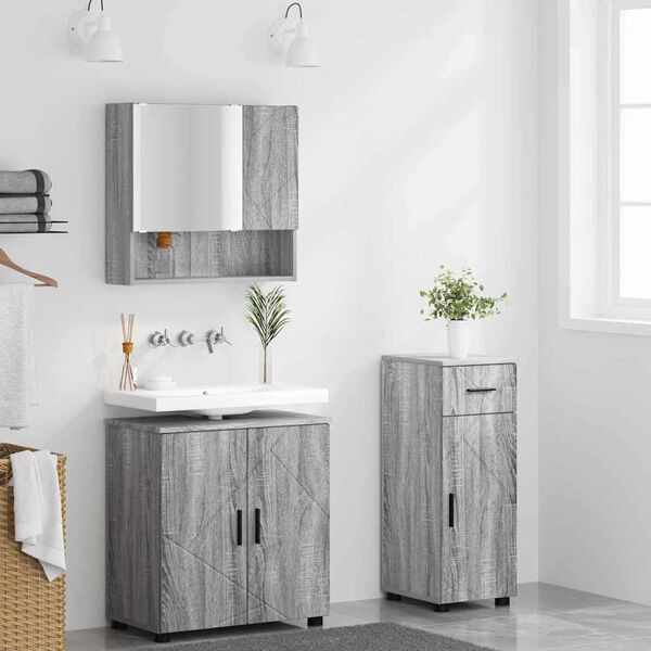 vidaXL Juego de muebles de ba&ntilde;o con caj&oacute;n con puerta 3 pcs Gris Sonoma