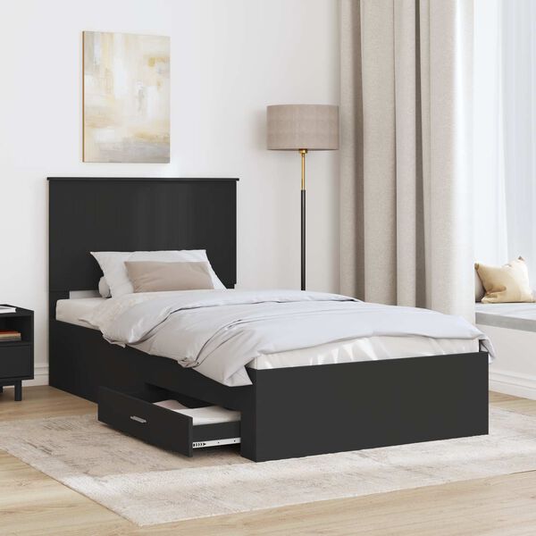 vidaXL Estructura de cama con cabecera Negro y Plata 90 x 200 cm
