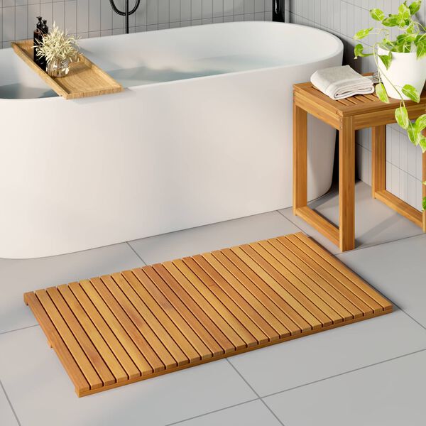 vidaXL Alfombrilla de ba&ntilde;o Liso Marr&oacute;n 100 x 55 cm Madera