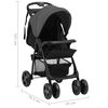 vidaXL Carrito de beb&eacute;s 2 en 1 de acero gris oscuro y negro
