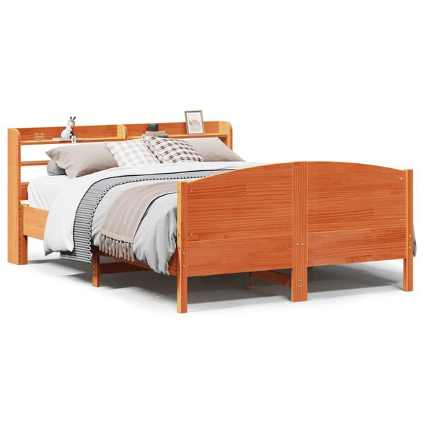 vidaXL Estructura de cama sin colchón madera maciza marrón 135x190 cm